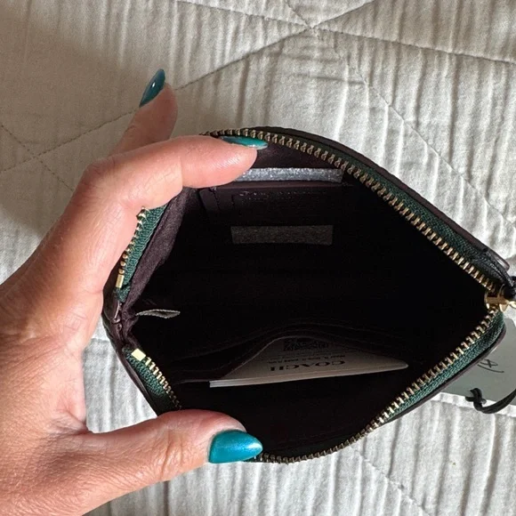 Coach Disney Pine Green Corner Zip Wristlet with Mickey & Minnie Sled Holiday - Picture 4 of 4